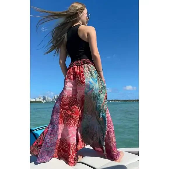 Mixed-print wide-leg trousers- One Size - Picture 3 of 6